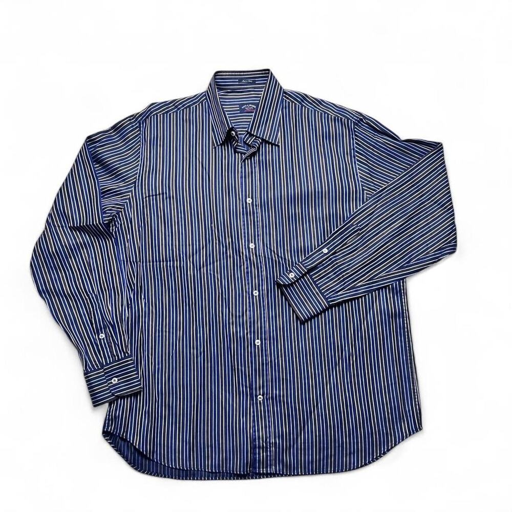 Paul & Shark Yachting Italy Blue White Vertical Striped Button Up Shirt Large